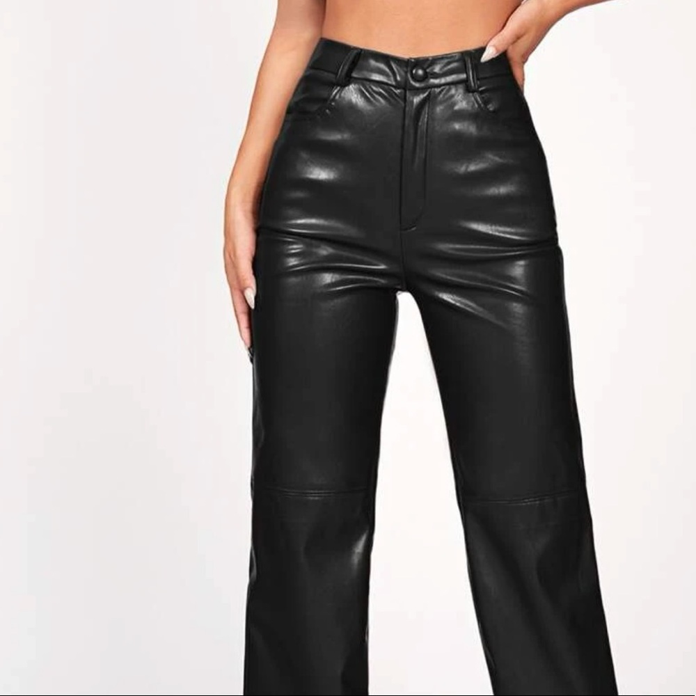 Leather straight pants